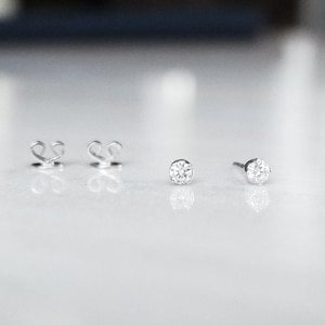 14k White Gold Diamond Solitaire Earrings, 14K Gold Small Diamond Earrings, 14K Gold Tiny Diamond Earrings, 14K Dainty Diamond Stud Earrings
