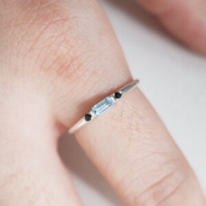 14k Gold Swiss Blue Topaz Ring: Baguette Sapphire Stacking Ring