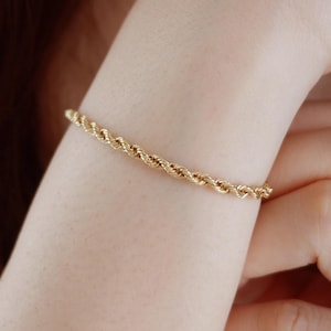18K Gold Rope Chain Bracelet, 3mm Rope Gold Bracelet in 18K Yellow Gold, 18K Real Gold Rope Chain Bracelet, Twisted Bracelet for Men & Women