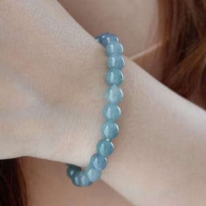 Ocean Blue Jadeite Bead Bracelet: Natural Jade Jewelry