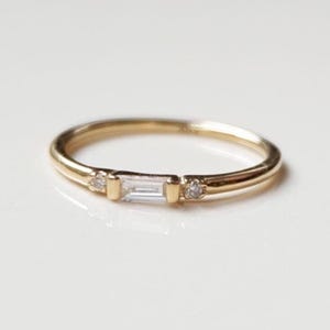 14k Gold Baguette Lab Grown Diamond Ring: Minimalist Stackable Ring