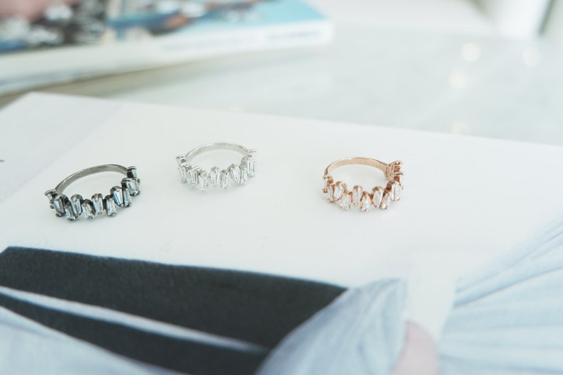 Silver Baguette Eternity Band Gold Baguette Ring Baguette Bands Dainty Baguette Rings Silver Baguette Eternity Rings Vintage Ring CZ Ring
