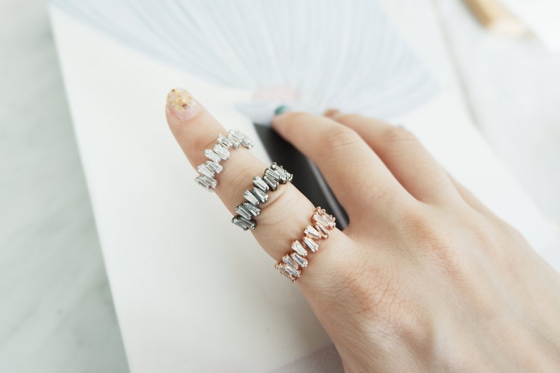 Silver Baguette Eternity Band Gold Baguette Ring Baguette Bands Dainty Baguette Rings Silver Baguette Eternity Rings Vintage Ring CZ Ring