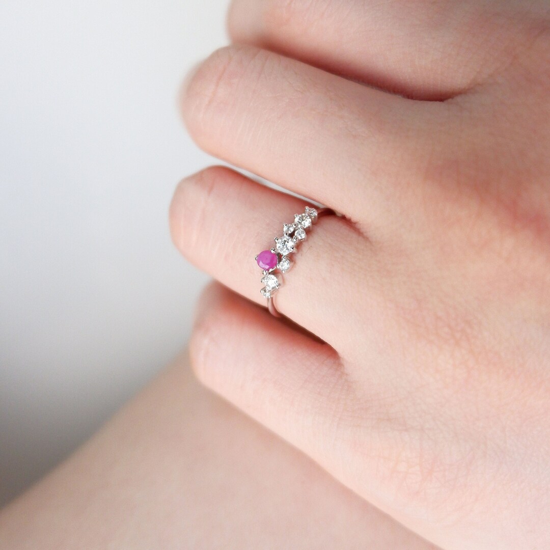 14k Gold Ruby Diamond Cluster Ring: July Birthstone - Etsy