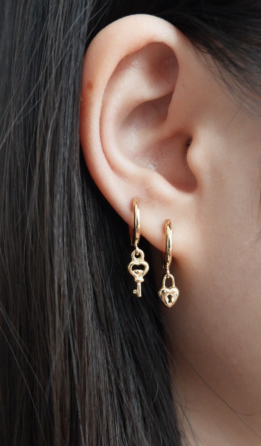Hoop Earrings, 14k Gold Hoop Earrings, Key Lock Gold Earrings, Padlock Hoop Earrings, 14k Gold