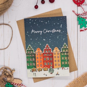 Stockholm Schnee Frohe Weihnachten Karte | Luxus strukturierte illustrierte Grußkarte | DIN A6