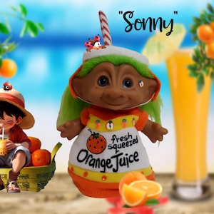 Vintage 4&quot; Treasure Troll with Wishstone Orange Juice Doll
