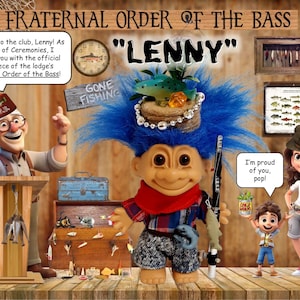 Vintage OOAK Russ &quot;Fraternal Order of the Bass&quot; Lodge Member Troll Doll