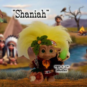 Vintage OOAK Treasure Troll with Wishstone Indian Mother and Russ Baby Troll Dolls
