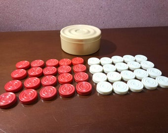 Soviet vintage carbolite red and white pieces checkers set, Vintage checkers set Russian Red and White Checkers Russian draughts Checkers