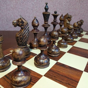 Chess pieces, Old chess pieces, Rare chess pieces, Big chess pieces, Russian vintage wooden chess pieces