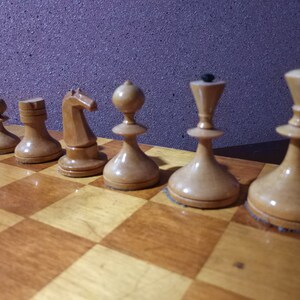 Old chess pieces &quot;Valdai&quot; (Nobles) with a chessboard,  1960s  Valdai Chessmen, A good gift for chess players