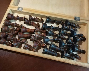 ヴィンテージソビエトチェスセット大きな木製のロシアのチェスの駒ソ連