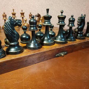 Vintage russian chess set,  wooden russian chessmen in the board , rare russian chess , Gift