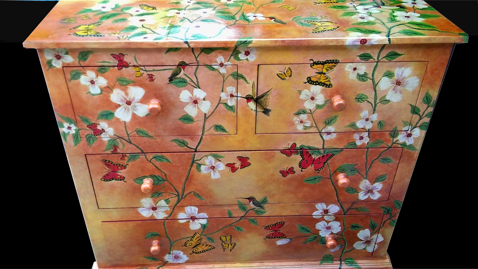 Hand Painted Chest of Drawers Butterflies Hummingbird Flower Etsy