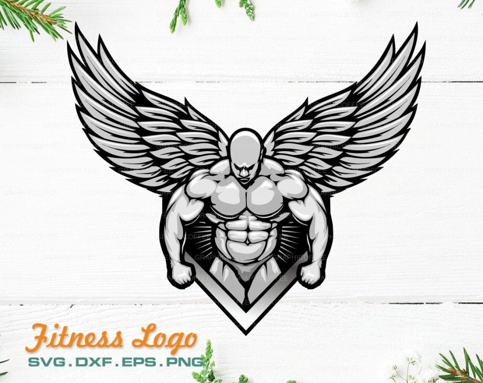 Bodybuilder with wings SVG Clipart Cut Files Vector Gym Etsy