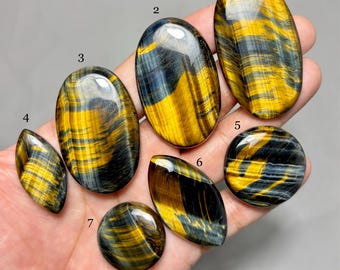 Selected Bio Colour Tiger Eye Cabochon-Natural Tiger Eye Yellow and Blue Loose Gemstone for jewelry making Stones-108