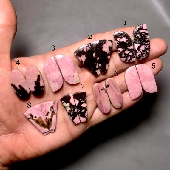 AAA Natural Rhodonite Matched Pair- Top Rhodonite Pair Cabochon-Rhodonite Loose Gemstone for jewelry making Stones-(01-48)