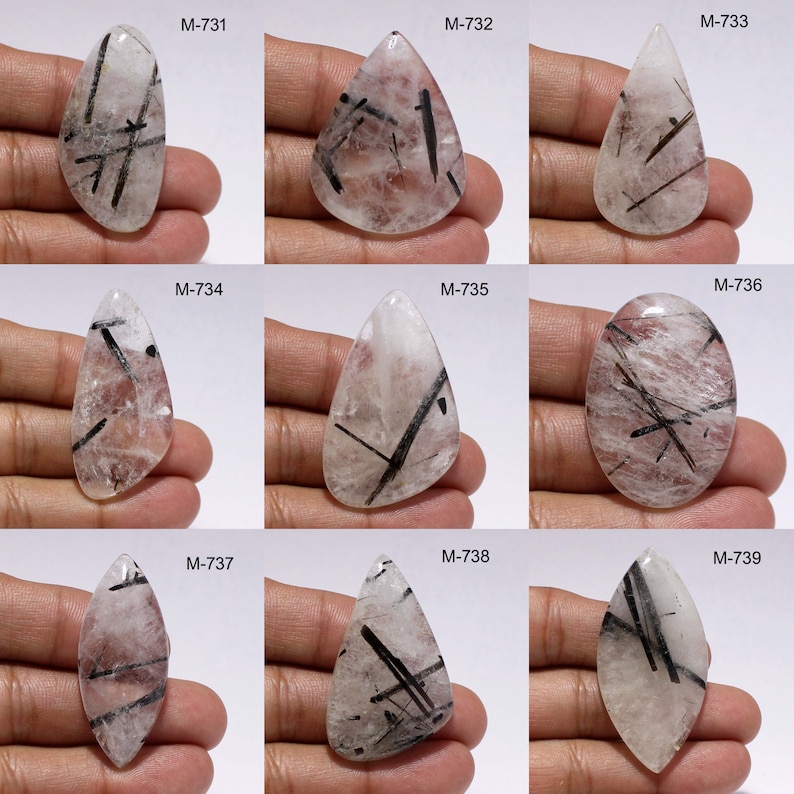70/% OFF Natural Black Rutile Quatz-Rutile Quatz Cabochon-Loose Gemstone for wire wrapped and jewelry Making Stones-M- 731-739