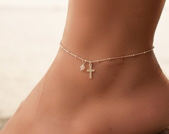 Cross silver ankle bracelet