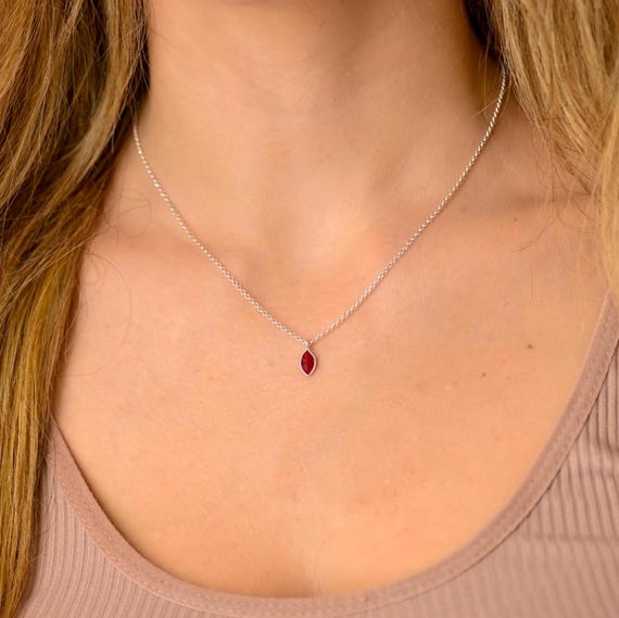Dainty Small Ruby Silver Necklace, Dainty Silver Necklace, Dainty