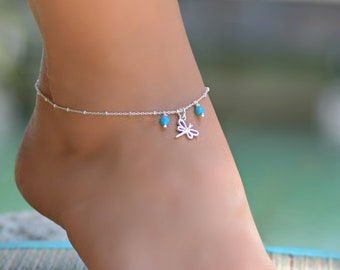Dragonfly Anklet, Anklets for Women, Sterling Silver Anklet, Ankle Bracelet For Women, Boho Anklet, Sterling Silver Jewelry