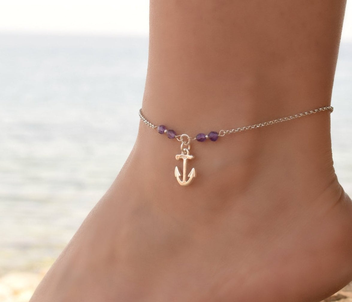 Silver anchor Anklet Boho Anklet Sterling Silver Anklets for Etsy