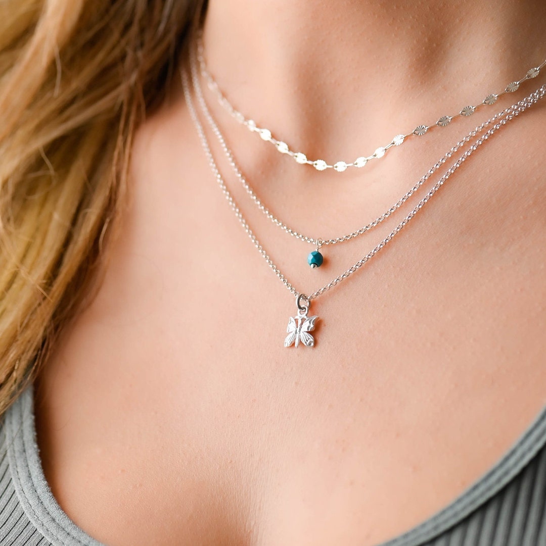 ★PEARLY MORE★ Small Charm Layered Necklace Woman's Layered Celestial Necklace, Moon and Star Jewellery