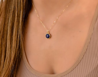 Dainty Sapphire Stone Gold Necklace, Simple Necklaces for Women, Sapphire Pendant Gold Necklace, Natural Stone Necklace for Women