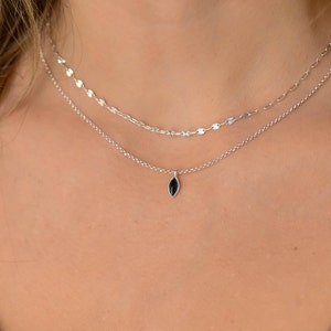 Kleine schwarze Onyx Tropfen Halskette, Onyx Halsketten für Frauen, Sterling Silber Double Layer Halskette, Layered Silber Halskette Set