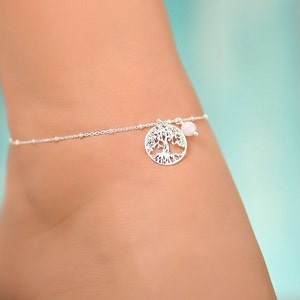 Dainty Boho Anklet Silver, Anklets for Women, Ankle Bracelets for Women Sterling Silver, Tree Of Life Anklet