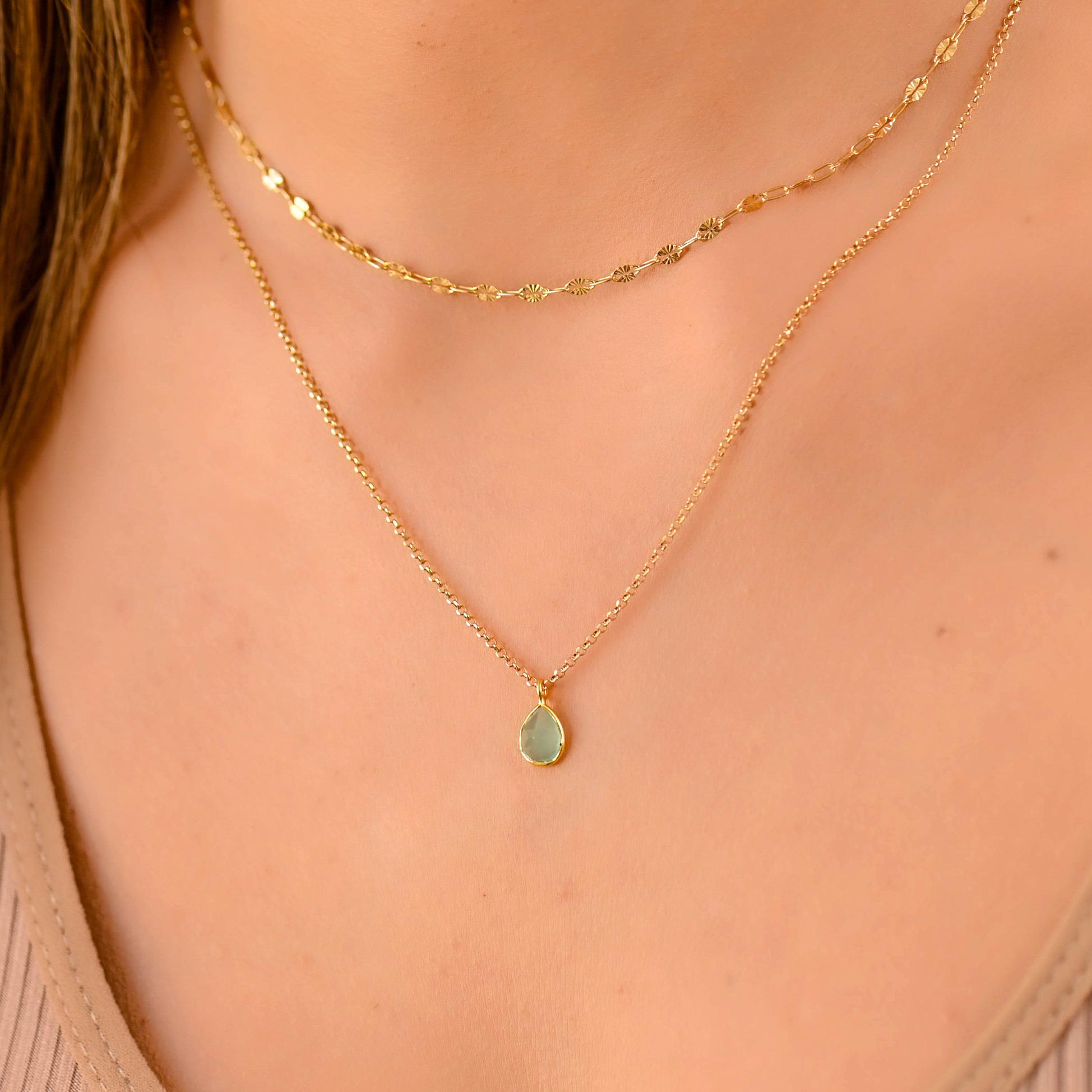 [Golden dew] 18K Gold☆ Dainty Aquamarine Necklace 18K Gold Birthstone Pendant Necklace - Aquamarine – 18K gold