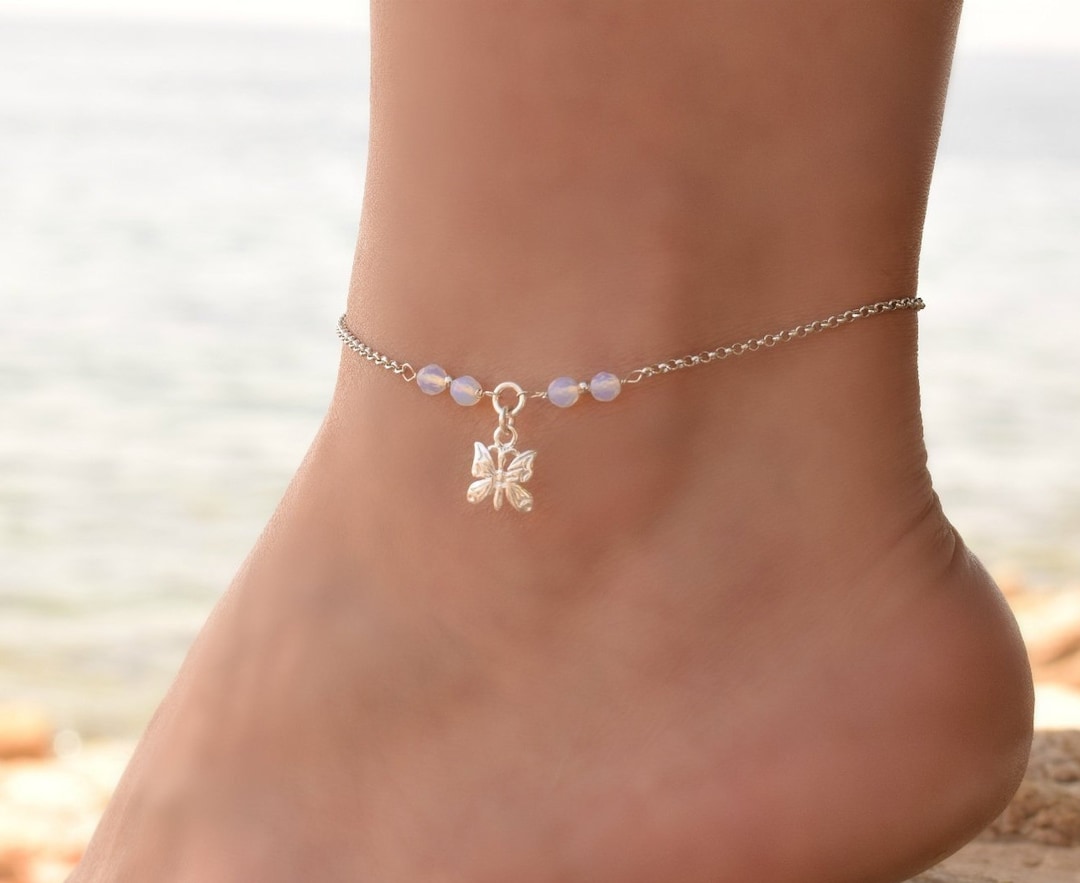 Butterfly Anklet Anklet Dainty Moonstone Anklet Sterling Etsy New Zealand