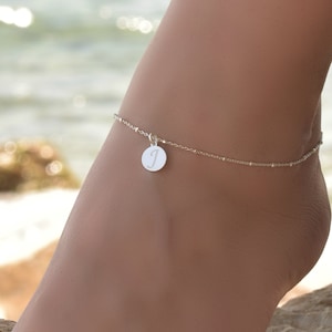 Initial Anklet Sterling Silver, Anklets for Women, Sterling Silver Ankle Bracelet, Ankle Bracelet for Women, Dainty Silver Ankle Chain