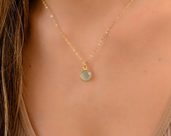 Dainty Aquamarine Gold Necklace, Gold Necklaces for Women, Aquamarine Stone Pendant Necklace, Natural Stone Necklace for Women