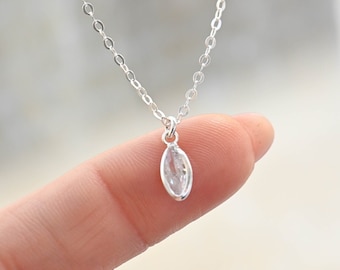 Eatra Tiny Crystal Marquise Necklace, Dainty Silver Necklace, Sterling Silver Necklace, Kite CZ Necklace, Tiny Crystal Jewelry