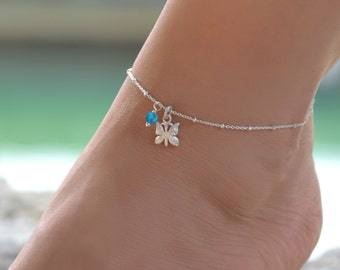 Butterfly Turquoise Enkelband, Zilveren Enkelbanden voor Vrouwen, Enkelband, Sterling Zilveren Enkel Armband, Butterfly Enkel Armband, Butterfly Sieraden