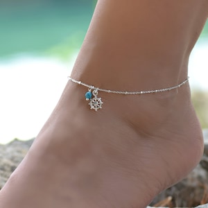 Boat Wheel Anklet, Anklet, Silver Anklets for Women, Boho Anklets for Women, Beach Ankle Bracelet, Turquoise Anklet