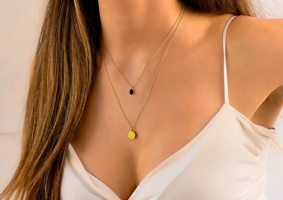 ★PEARLY MORE★ Two Coin Drop Necklace 2 colors 2 Layer Necklace with Charm | Bauble Sky