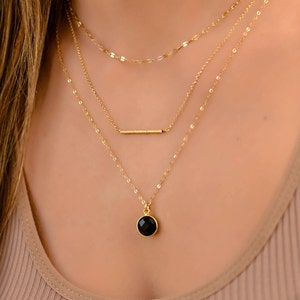 Multi Layer Chain Onyx Necklace, Layered Necklace, Multi Layer Necklace, Gold Necklaces for Women, Black Onyx Stone Necklace