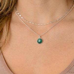 Layered Emerald Green Stone Silver Necklace, Emerald Necklace Set, Emerald Necklaces For Women, Layered Silver Necklace Set