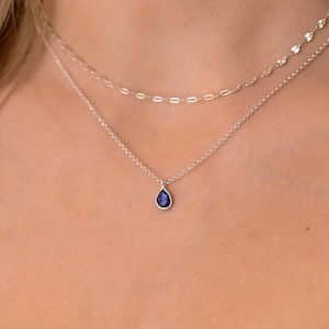 Layered Small Blue Stone Droplet Pendant Necklace, Dainty Double Layer Necklace, Necklaces for Women, Silver Layered Necklace Set