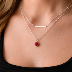 Double layer Ruby Silver Necklace, Ruby Necklaces for Women, Ruby Pendant Silver Necklace, Layered Necklace Set, Ruby Jewelry Set