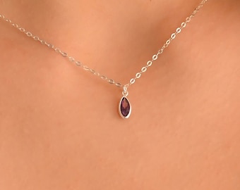 Eatra Tiny Purple Crystal Marquise Necklace, Dainty Silver Necklace, Sterling Silver Necklace, Kite CZ Necklace, Tiny Crystal Jewelry