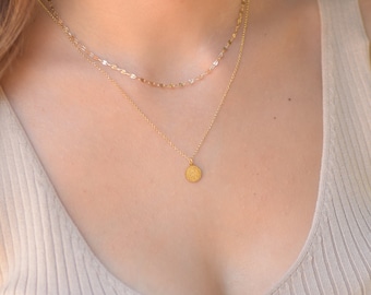 Double Layer Necklace Set, Multi Strand Necklace, Dainty Gold Layered Necklace, Phaistos Disk Necklace, Minimalist Jewelry