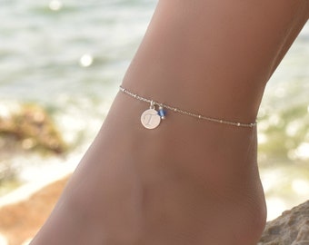 Silver Initial Anklet, Silver Anklets for Women, Sterling Silver Ankle Bracelet, Ankle Bracelet for Women, Boho Anklet, Silver Beach Anklet
