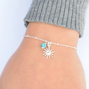 Dainty Silver Sun Charm Bracelet, Sterling Silver Bracelet for Women, Sun Charm Bracelet