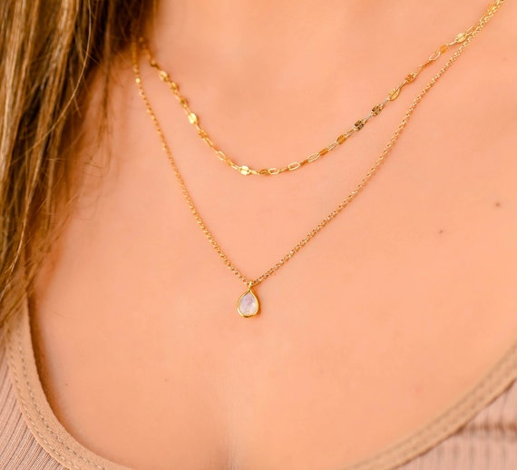 Otis B Jewelry. Moonstone necklace, double layer necklace, moonstone  teardrop necklace, June birthstone, delicate rainbow moon stone necklace