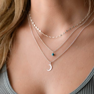 Silver Multi Layer Moon Chain Necklace, Layered Necklace, Layered Silver Moon Necklace Set, Sterling Silver Necklaces for Women