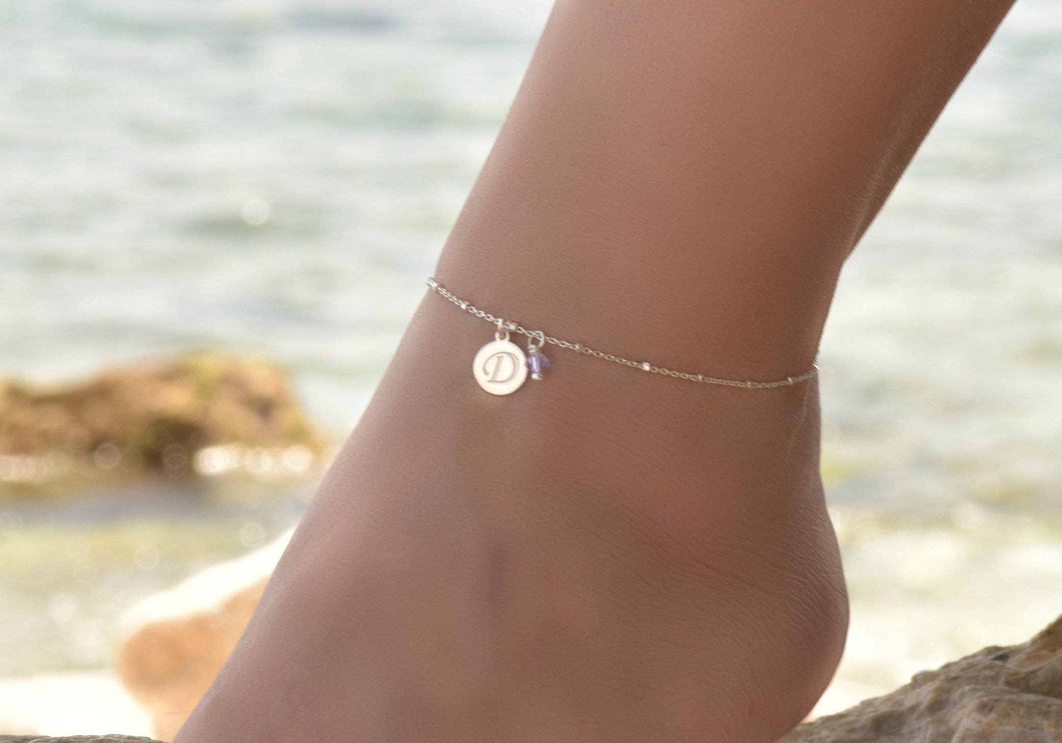 Dainty Silver Anklet Initial Anklet Silver Anklets for Etsy